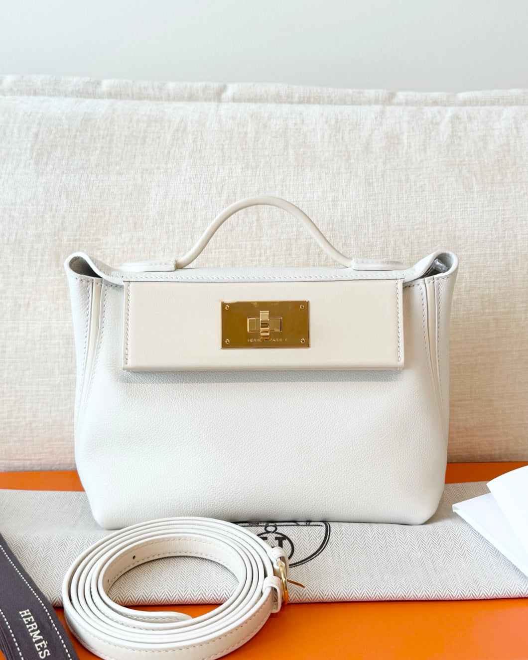 Hermès White Evercolor and Nata Swift Mini 24/24 21 / Palladium Hardware / 2022