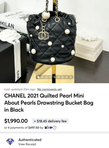 CHANEL 2021 Quilted Pearl Mini About Pearls Drawstring Bucket Bag in Black