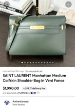 Load image into Gallery viewer, SAINT LAURENT Manhattan Medium Calfskin Shoulder Bag in Vent Fonce
