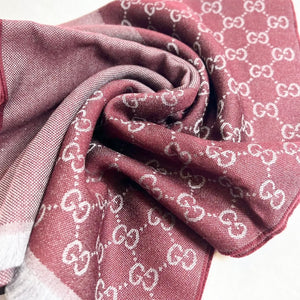 [SOLD] GUCCI 2023 GG Logo Wool Scarf in Burgundy