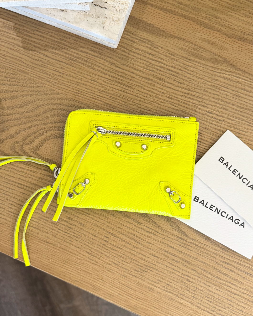 BALENCIAGA Agneau Leather Zippy Pochette in Neon Yellow