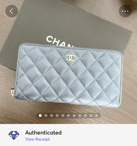 CHANEL Classic Metallic Grained Calfskin Long Zipped Wallet in Blue