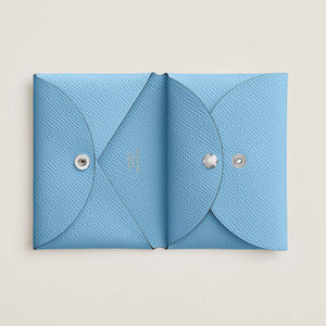 HERMES 2023 Calvi Duo Compact Card Holder - Celeste / Epsom