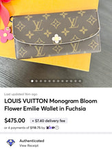 Load image into Gallery viewer, LOUIS VUITTON Monogram Bloom Flower Emilie Wallet in Fuchsia
