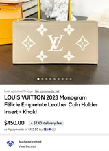 Load image into Gallery viewer, LOUIS VUITTON 2023 Monogram Félicie Empreinte Leather Coin Holder Insert - Khaki
