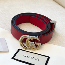 Load image into Gallery viewer, GUCCI Moon Calfskin Torchon Double G 25mm Belt - Hibiscus Red / 85
