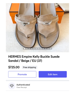 HERMES Empire Kelly Buckle Suede Sandal / Beige / EU (37)