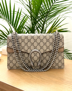 GUCCI GG Supreme Dionysus Small Shoulder Bag in Beige