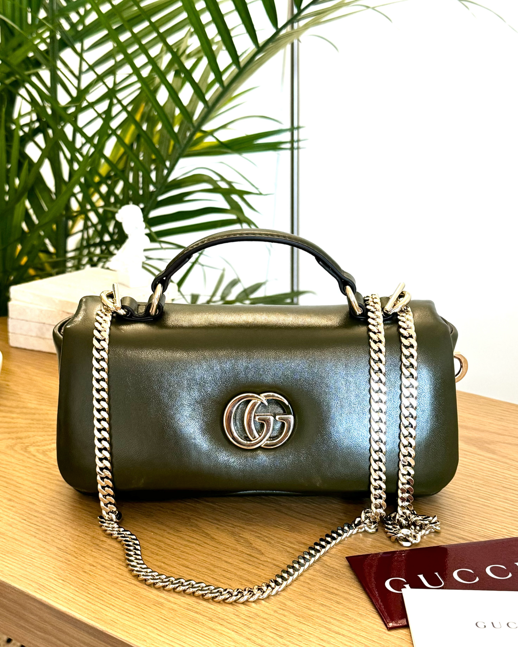 GUCCI GG Milano Mini Leather Top Handle Bag in Dark Olive