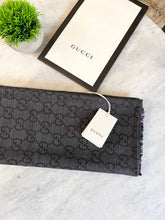 Load image into Gallery viewer, GUCCI GG Unisex Jacquard Giant Plus Silk Wool Shawl in Black
