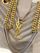 Load image into Gallery viewer, SAINT LAURENT Quilted Grained Leather Monogram Chain Bo Cassandre Tote Bag In Grey
