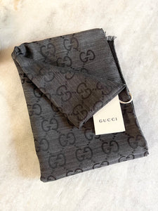 GUCCI GG Unisex Jacquard Giant Plus Silk Wool Shawl in Black