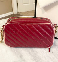 Load image into Gallery viewer, GUCCI Matelasse Diagonal Small Enamel GG Marmont Chain Crossbody Bag in Red
