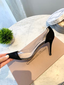 GIANVITO ROSSI Plexi 85mm Suede PVC Pumps In Black EU37.5