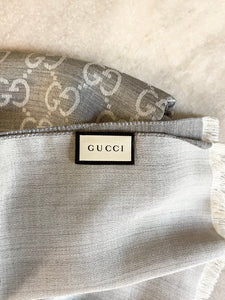 GUCCI GG Unisex Jacquard Giant Plus Silk Wool Shawl in Gray