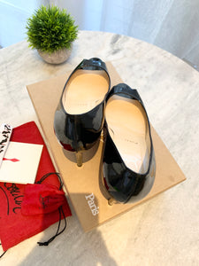 CHRISTIAN LOUBOUTIN Patent Calf No Matter 85 Peep Toe Pumps In Black EU39