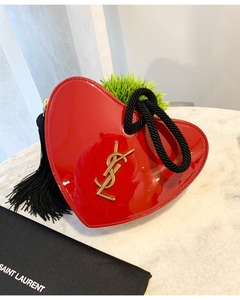 SAINT LAURENT Patent Leather Sac Coeur Heart Shape Clutch In Red