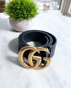 Gucci Wide leather belt with Double G buckle - Black - 75