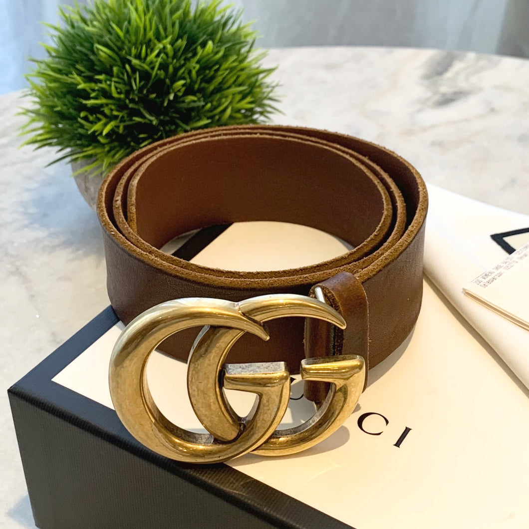 GUCCI Double G Buckle Wide Leather Belt In Brown 75/30