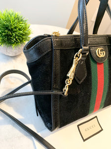 GUCCI Ophidia Suede Mini Tote Bag In Black