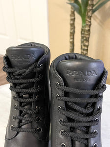 [SOLD] PRADA 55mm Block-Heel Combat Leather Ankle Booties in Black (EU) 37