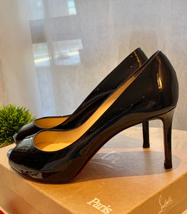 CHRISTIAN LOUBOUTIN Patent Calf No Matter 85 Peep Toe Pumps In Black EU39