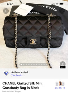 CHANEL Quilted Silk Mini Crossbody Bag In Black