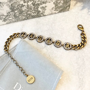 DIOR J'ADIOR Antique Gold-Finish Metal White Crystals Bracelet