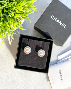 Gold Metal and Imitation Pearl CC Medallion Stud Earrings, 2020