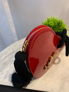 SAINT LAURENT Patent Leather Sac Coeur Heart Shape Clutch In Red