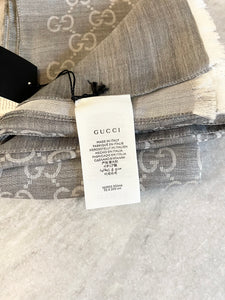 GUCCI GG Unisex Jacquard Giant Plus Silk Wool Shawl in Gray