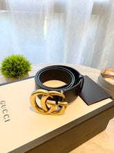 Load image into Gallery viewer, GUCCI GG Wide Leather Belt In Black 85-34
