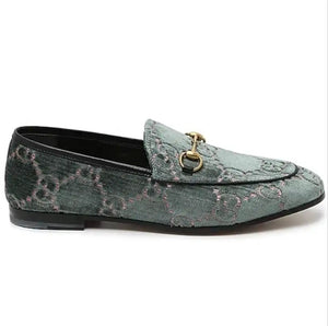 [SOLD] GUCCI Jordaan GG Velvet Effect Women’s Loafers in Emerald Green (EU)38