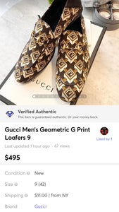 GUCCI Men’s Geometric G Print Loafers US9