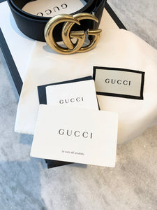 GUCCI Double G Buckle Wide Leather Belt In Black 80/32