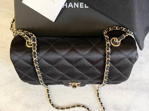 CHANEL Quilted Silk Mini Crossbody Bag In Black