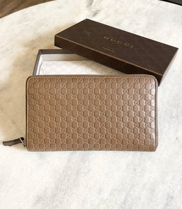 GUCCI Micro GG Guccissima XL Leather Zip Around Wallet in Dark Brown