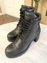 Load image into Gallery viewer, [SOLD] PRADA 55mm Block-Heel Combat Leather Ankle Booties in Black (EU) 37
