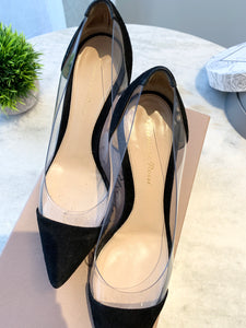 GIANVITO ROSSI Plexi 85mm Suede PVC Pumps In Black EU37.5