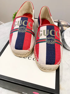 GUCCI Men's Blue Logo Sylvie Canvas Espadrille UK8/US9