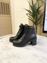 Load image into Gallery viewer, [SOLD] PRADA 55mm Block-Heel Combat Leather Ankle Booties in Black (EU) 37
