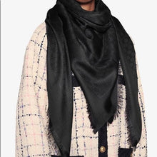 Load image into Gallery viewer, GUCCI GG Unisex Jacquard Giant Plus Silk Wool Shawl in Black
