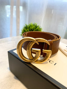 GUCCI Double G Buckle Wide Leather Belt In Brown 75/30