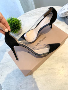 GIANVITO ROSSI Plexi 85mm Suede PVC Pumps In Black EU37.5