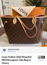 Load image into Gallery viewer, Louis Vuitton 2022 Neverfull MM Monogram Tote Bag in Cherry
