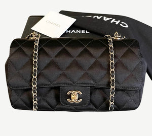 CHANEL Quilted Silk Mini Crossbody Bag In Black