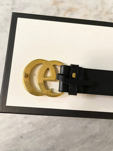 GUCCI GG 2015 Re-Edition Wide Leather Belt in Black 75cm