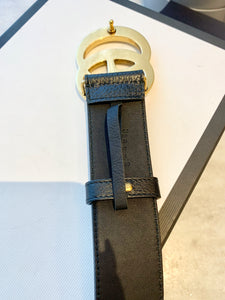 GUCCI GG Wide Leather Belt In Black 85-34