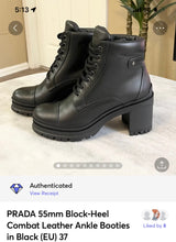 Load image into Gallery viewer, [SOLD] PRADA 55mm Block-Heel Combat Leather Ankle Booties in Black (EU) 37
