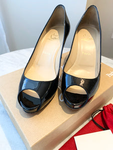 CHRISTIAN LOUBOUTIN Patent Calf No Matter 85 Peep Toe Pumps In Black EU39